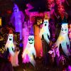 4Pcs Halloween Ghosts With Witch Hats Windsocks Hanging Decoration With Colorful Led Light Outdoor Flag Wind Socks Halloween Party Decoration For Yard