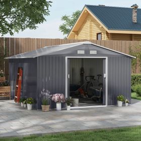 11' x 13' Garden Metal Shed, Storage Shed Utility Storage with Double Locking Doors for Bike, Yard Tools, Dark Gray