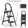 3-Step Foldable Ladder With Wide Anti-Slip Pedal Safety Locking Design Soft Handgrip Portable Lightweight Folding Step Stool 330Lbs Load Capacity For
