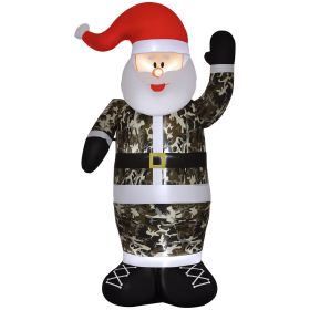 8Ft Inflatable Camouflage Santa Christmas Decoration With Warm White Led Lights Built-In Fan 8 Ground Stakes 4 Tether Ropes & 3 Sandbags Outdoor Yard