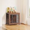 27.2" Dog Crate Furniture With Lockable Wheels Heavy Duty Wooden Dog Kennel With 2 Doors Steel Metal Pet Cage End Table Brown Indoor Dog House For Sma