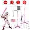 3-In-1 Baseball Toy Set For 3-5Years Old Kids And Toddlers Includes Tee Ball Stand Hanging Tee Automatic Ball Launcher With Adjustable Height For Indo