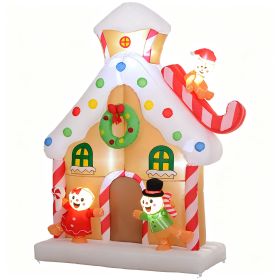 7.2Ft Inflatable Gingerbread House Christmas Decoration With Warm White Led Lights Built-In Fan 6 Ground Stakes & 2 Tether Ropes Outdoor Yard Lawn Hol