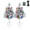 2Pcs Battery Powered Lighted Christmas Tree Urn Filler With Light Artificial Xmas Trees Light With Berries Balls Led Pathway Pine Tree Ip44 Waterproof