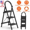 3-Step Foldable Ladder With Wide Anti-Slip Pedal Safety Locking Design Soft Handgrip Portable Lightweight Folding Step Stool 330Lbs Load Capacity For