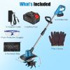800W 21V Cordless Tiller Cultivator 3.0Ah Battery Powered Tiller With 8.66" Width 6.69" Depth Manganese Steel Tines For Soil Cultivation Weeding Garde