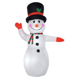 8Ft Inflatable Waving Snowman Christmas Decoration With Warm White Led Lights Built-In Fan 5 Ground Stakes 3 Tether Ropes & Sandbag Outdoor Yard Lawn
