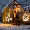 2Pcs Solar Powered Lighted Christmas Tree Urn Filler With Light Artificial Xmas Trees Light With Berries Decor Balls Led Pathway Pine Tree Ip44 Waterp