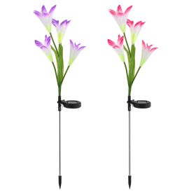 2Pcs Solar Garden Lights Outdoor Lily Flower Led Light 7-Color Changing Ip65 Waterproof Pathway Stake Lights Patio Decorative For Garden Patio Yard Wa