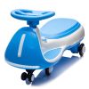12V Kids Electric Wiggle Ride On Car, 2-In-1 Battery Powered Twist Car With Wireless Music, Controllable Led Lights & Flashing Pu Wheels, Stable Frame
