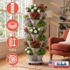 7 Tier Stackable Vertical Planter With Wheels Strawberry Planter Tower Space Saving Garden Planter With Drainage System Rolling Herb Flower Vegetable
