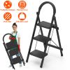 3-Step Foldable Ladder With Wide Anti-Slip Pedal Safety Locking Design Soft Handgrip Portable Lightweight Folding Step Stool 330Lbs Load Capacity For