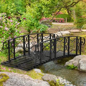 6' Metal Arch Backyard Garden Bridge with 660 lbs. Weight Capacity, Safety Siderails, Vine Motifs, Easy Assembly, Black