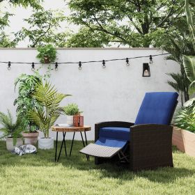 Outdoor Wicker Chair, Reclining Backrest, Lifting Footrest, 360Â° Rotating Basic, Water Resistant Cushions, Dark Blue