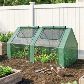 6' x 3' x 3' Portable Greenhouse, Garden Hot House with Two PE/PVC Covers and 2 Roll Up Windows, Green