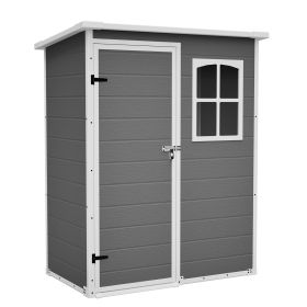 5X3Ft Resin Outdoor Storage Shed With Floor Lockable Garden Shed With Window Sloped Roof Weather-Resistant Tool Shed For Garden Tools, Pet House And B