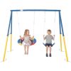 Swing Set For Backyard, 330Lbs Swing Set With Heavy-Duty A-Frame Metal Outdoor Swing Stand, 1 Saucer Swing Seat & 1 Belt Swings Seat