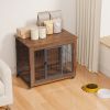 32.5" Dog Crate Furniture With Lockable Wheels Heavy Duty Wooden Dog Kennel With 2 Doors Steel Metal Pet Cage End Table Brown Indoor Dog House For Sma