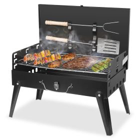 17.32X10.63X2.56In Portable Charcoal Grill Foldable Bbq Suitcase Grill Shelf For Outdoor Camping Picnics Garden Grilling