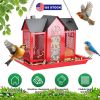 Metal Hanging Bird Feeder House Classic Barn Bird Feeder House Iron Hanging Outdoor Feeder With Visible Window And Lift Top Lid 15.75In Hanging Length
