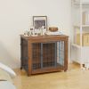 32.5" Dog Crate Furniture With Lockable Wheels Heavy Duty Wooden Dog Kennel With 2 Doors Steel Metal Pet Cage End Table Brown Indoor Dog House For Sma