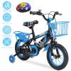 16In Kids\' Bike With Training Wheels Children Bicycle With Helmet Basket Rear Seat Chain Guard For Boys Aged 4-7