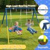 Swing Set For Backyard, 330Lbs Swing Set With Heavy-Duty A-Frame Metal Outdoor Swing Stand, 1 Saucer Swing Seat & 1 Belt Swings Seat