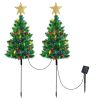 2Pack 37.4In Height Solar Christmas Tree With 100 Colorful Led Beads 8 Lighting Modes For Xmas Decoration Ip44 Waterproof Outdoor Pathway Stake Light