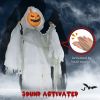 47.2 Inch Hanging Pumpkin Ghost Halloween Decoration Sound Activated With Creepy Howling Sound, Red Light-Up Eyes, Battery Operated Hanging Ghost For