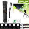 Tactical Led Flashlight Zoomable Rechargeable Search Light Torch 50000Lm W/ 5Modes Sos Night Light For Night Walking Adventures