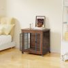 27.2" Dog Crate Furniture With Lockable Wheels Heavy Duty Wooden Dog Kennel With 2 Doors Steel Metal Pet Cage End Table Brown Indoor Dog House For Sma