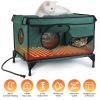Waterproof Heated Cat House Outdoor Weatherproof Insulated Kitty Shelter Feral Cat Heating Bed With Heating Pad Anti-Chew Cord 2 Doors 3 Windows For I