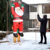 7Ft Inflatable Hanging Santa Christmas Decoration With Warm White Led Lights Built-In Fan Outdoor Blow Up Christmas Yard Decor For Lawn Garden Roof Ea