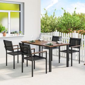 Outdoor Dining Set for 4, Patio Table and Chairs Set with 59" Rectangle Acacia Wood Table and 352 LBS Stackable Chairs