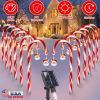 Solar Christmas Candy Cane Lights With 12 Candies 72Leds Outdoor Christmas Decorations Ip44 Waterproof Flickering Pathway Markers String Lights With 8