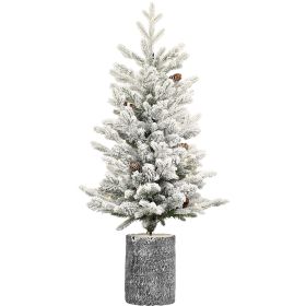 4.5Ft Flocked Christmas Tree With Pot 150 Pre-Lit Warm White Led Lights 19 Pine Cone Decorations Potted Artificial Christmas Tree For Bedroom Living R