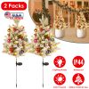 2Pcs Solar Powered Lighted Christmas Tree Urn Filler With Light Artificial Xmas Trees Light With Berries Decor Balls Led Pathway Pine Tree Ip44 Waterp