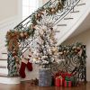 4.5Ft Flocked Christmas Tree With Pot 150 Pre-Lit Warm White Led Lights 19 Pine Cone Decorations Potted Artificial Christmas Tree For Bedroom Living R