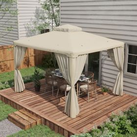 9.6' x 11.6' Patio Gazebo Outdoor Canopy Shelter with 2-Tier Roof and Netting, Steel Frame for Garden, Cream White