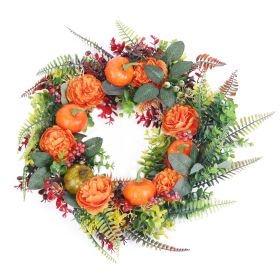 17.71In Autumn Wreath With Pumpkin Mixed Leaves Berries Flowers Fall Decoration For Indoor Outdoor Window Wall Front Door In Halloween Thanks Giving D