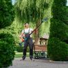 Pole Mini Hedge Trimmer & Grass Shear Electric Cordless Handheld Hedge Trimmer With 90° Rotatable Head Telescopic Extension Pole Gloves Goggles 2Pcs 2