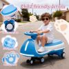 12V Kids Electric Wiggle Ride On Car, 2-In-1 Battery Powered Twist Car With Wireless Music, Controllable Led Lights & Flashing Pu Wheels, Stable Frame