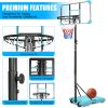Portable Kids Basketball Hoop With Wheels, Height Adjustable 5.6 To 7Ft Basketball Goal System Indoor Outdoor For Kids Teens Adults