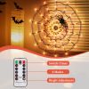 3.28Ft Spider Web Light With Hairy Spider 70Led Battery Powered Remote Control 8 Lighting Modes Glowing Outdoor Indoor Wall Halloween Decoration