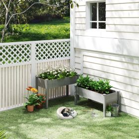 2 Tier Raised Garden Bed, Wooden Elevated Planter Box with Legs, Outdoor Plant Bed for Flowers Vegetables Herbs Gray