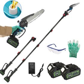 2-In-1 8” Cordless Electric Pole Saw And Mini Chainsaw With Extension Poles 2Pcs 21V 3.0Ah Batteries Adjustable Length Chain Saw With Auto Oiler Safet
