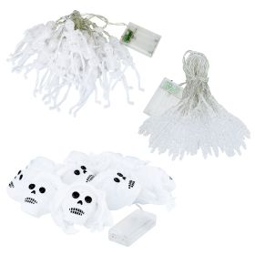 3Pcs Halloween Light Decorations Total 50 Leds 24Ft Halloween String Lights Colorful 3D Skeleton Ghost String Lights Gauze Skull String Lights Spooky