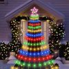 11.48Ft 350Led Multicolored Christmas Star Waterfall Tree String Light Indoor Outdoor Waterproof String Lights With Star Topper 8 Light Modes Memory F