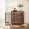 27.2" Dog Crate Furniture With Lockable Wheels Heavy Duty Wooden Dog Kennel With 2 Doors Steel Metal Pet Cage End Table Brown Indoor Dog House For Sma