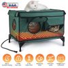 Waterproof Heated Cat House Outdoor Weatherproof Insulated Kitty Shelter Feral Cat Heating Bed With Heating Pad Anti-Chew Cord 2 Doors 3 Windows For I